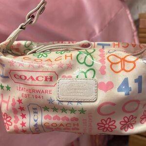 Coach Cream and Multicolor Graphic Mini Bag